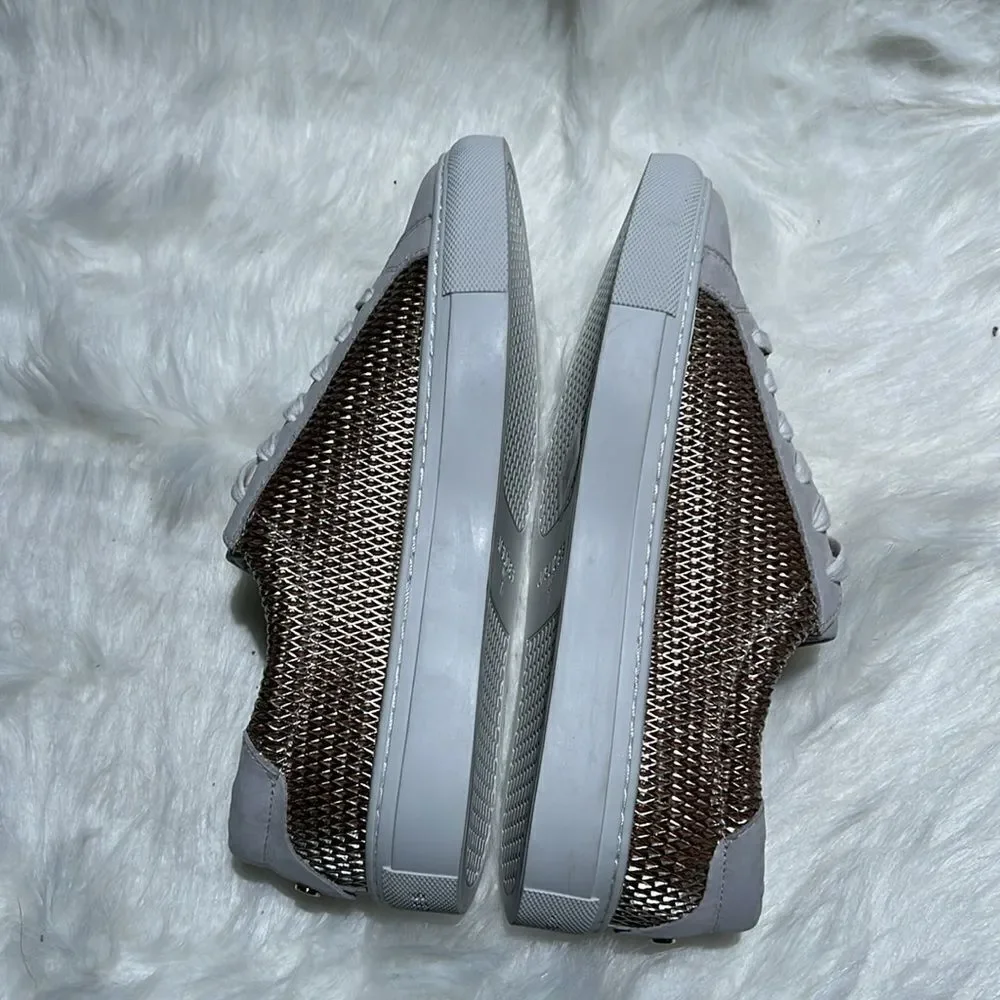 J/Slides Gold Hilton Leather‎ Platform Sneaker. Size 7.5.  B69